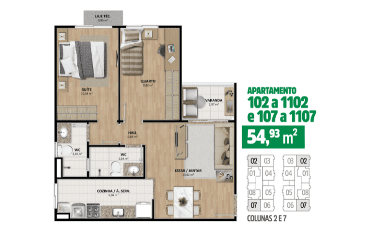Colunas 2 e 7 54,93 M²