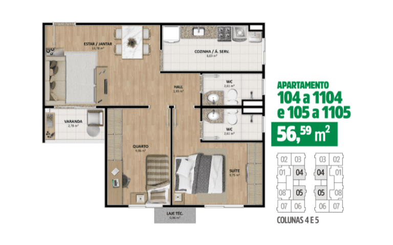 Colunas 4 e 5 56,59 M²